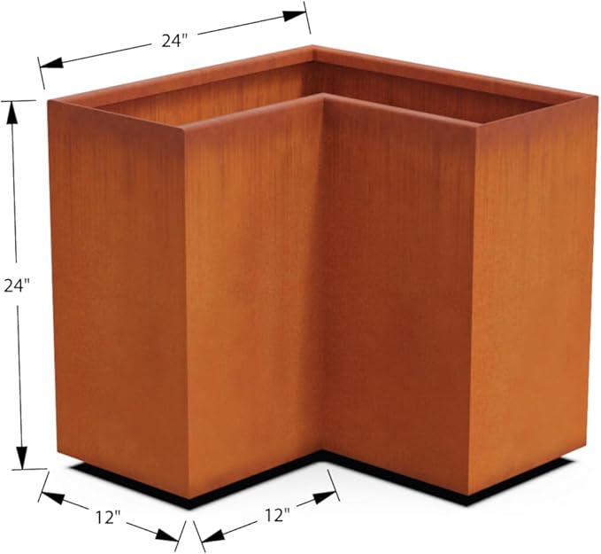 Plantercraft Large Rectangular Planter for Outdoor Plants - 24x12x24 Tall Corten Steel Planter Box | Heavy Duty Metal Outdoor Planters for Modern Patio & Garden Decor | Weathering Steel