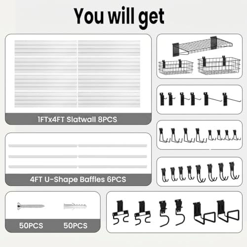 SMARTSTANDARD White Slatwall Panel Set, Wall Organizer for Garden Storage
