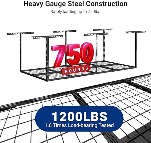 FLEXIMOUNTS 3x8 Overhead Garage Ceiling Storage Rack, 2 Pack, Black
