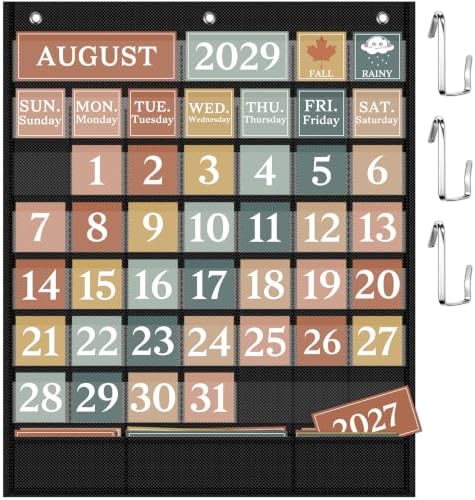 Boho Calendar Pocket Chart Set for Classroom, 118 Cards