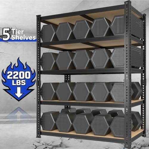 40''W Garage Storage Shelves, Storage Racks Shelving Units, Storage Shelves Heavy Duty, Adjustable Metal Shelves with 2 Pegboards for Basement, Warehouse, Pantry, Kitchen, 2200 LBS
