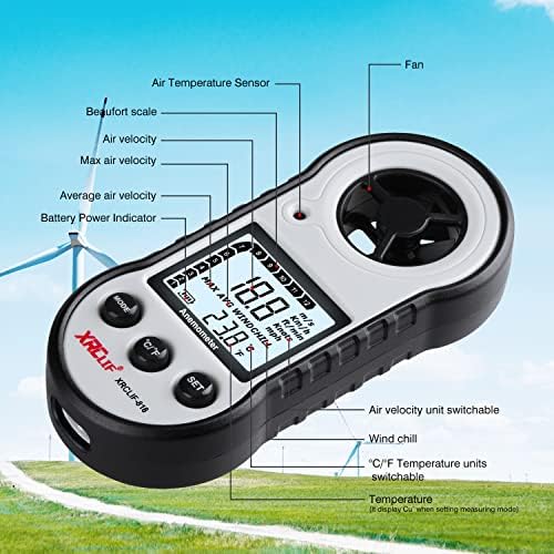 Digital Wind Speed & Temperature Anemometer, handheld Wind Gauge for Shooting, Windsurfing, Hunting - Gray