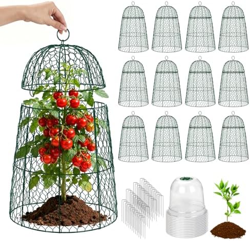 12 Pack XL Metal Garden Cloches for Plants, 17" Tall Chicken Wire Cloches
