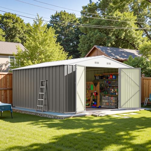 Patiowell 10x12 FT Metal Outdoor Storage Shed, Gray