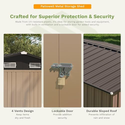 Patiowell 10x12 FT Storage Shed, Outdoor Metal Sheds, Brown