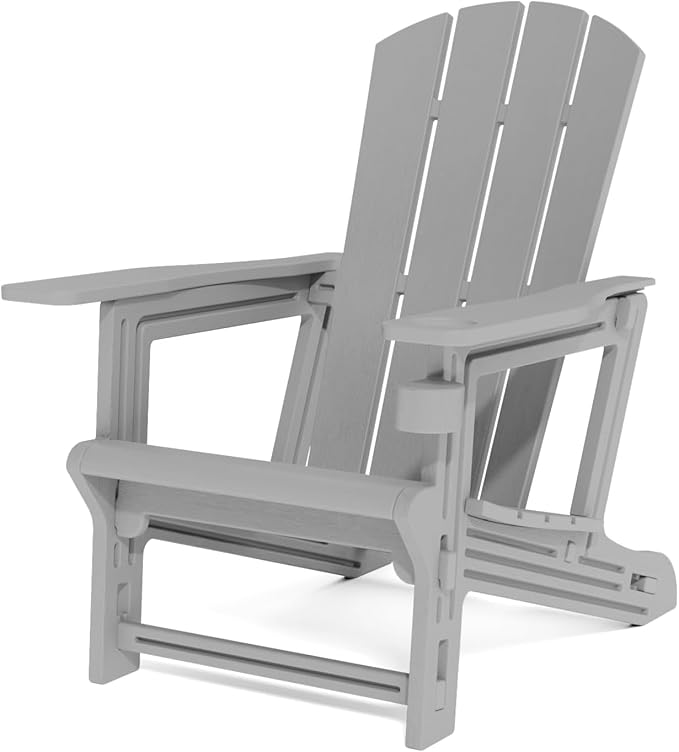 Adirondack Chair, All Weather Plastic Adirondack Chairs, Fire Pit Chairs with Cup Holder, Outdoor Lawn Chair for Patio, Garden, Backyard, Grey