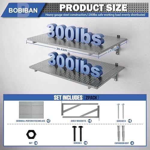 2 Pack Garage Wall Shelving Heavy Duty 2x3ft, Gray