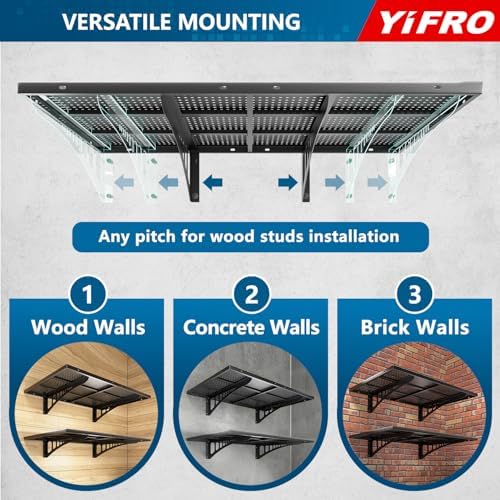 2-Pack 2x3ft Heavy Duty Garage Wall Shelving, 500 lbs Load Capacity, Garage Shelving Wall Mounted, Garage Storage Rack with Hooks, Black