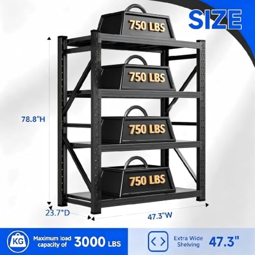 Heavy‑Duty Metal Garage Shelving Unit, 3000 LBS Total Load Capacity