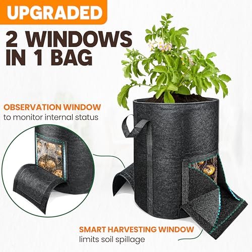 4PCS 15-Gallon Potato Grow Bag-Harvest & Visible Window Garden Planting Bag