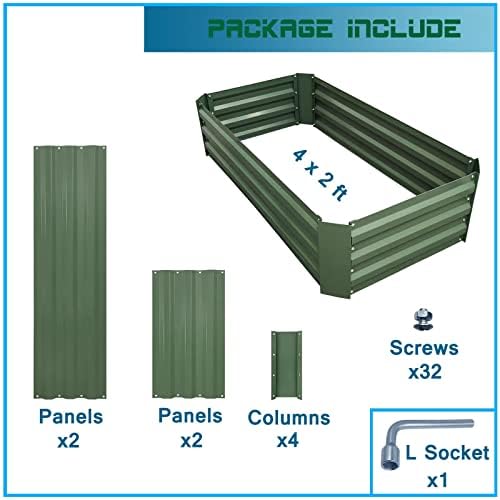 4x2x1ft Green Metal Raised Garden Bed Kit, Galvanized Outdoor Planter Box for Vegetables, Flowers, Herbs, and Succulents,60 Gallon Capacity