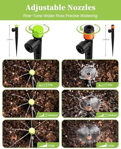 RAINPOINT Drip Irrigation System, Quick-Connect Garden Watering System Kit with Adjustable Emitters for Greenhouse, Garden Grid, Raised Bed, Potted Plant