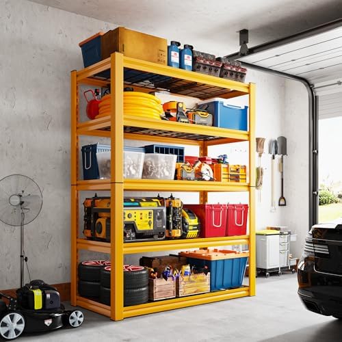 REIBII Storage Shelves 40''W Garage Shelving Heavy Duty Metal Shelving 2000LBS Metal Shelves 5 Tier Industrial Shelf for Kitchen Pantry Warehouse Basement 72" H x 40''W x 17.8''D Yellow, 2 Pack