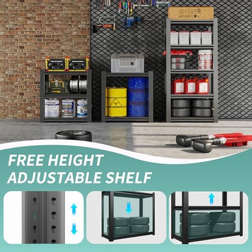 60" H Garage Shelves, Garage Shelving Heavy Duty, 3000Lbs 5 Tier Adjustable Garage Storage Shelves Suitable for Warehouse, Basement, Workshop,Require Assembly, 12.01" D*27.56" W *60" H(Black)