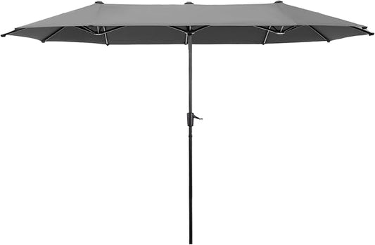 HERA'S PALACE 13 ft Large Double-Sided Twin Patio Umbrella, Outdoor Market Umbrella with Crank Handle, Powerful UV Protective, Smoky Gray