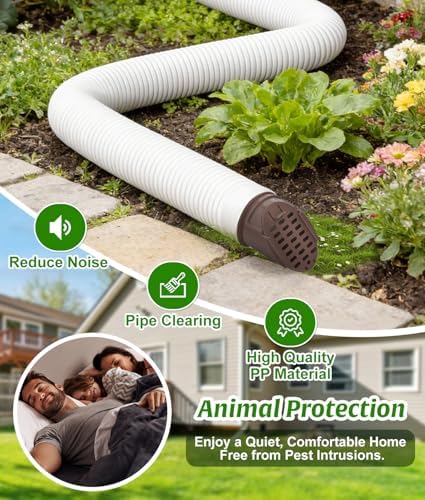 WADEO Rain Gutter Downspout Extension Hose Guard, Drain Downspout Extender Outlet Filter and Leaf Guard, for Standard 4'' Circular Threaded Hose, Brown