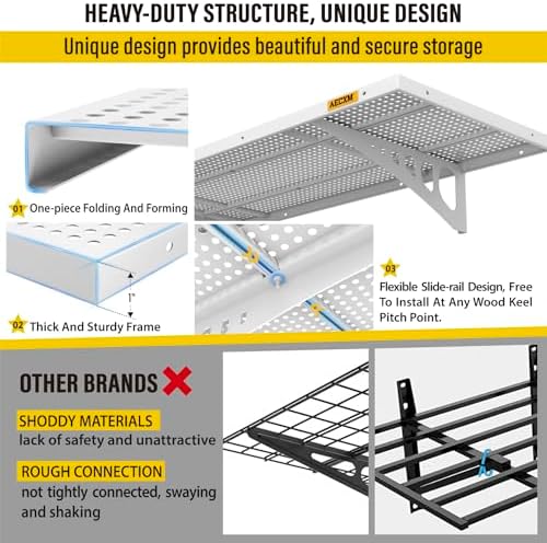 Aecxm 4-Pack 1.64x4ft Adjustable Garage Wall Shelving 1120lbs Load Capacity Heavy Duty Wall Mounted Storage Shelf Metal Floating Shelves for Garage(White)