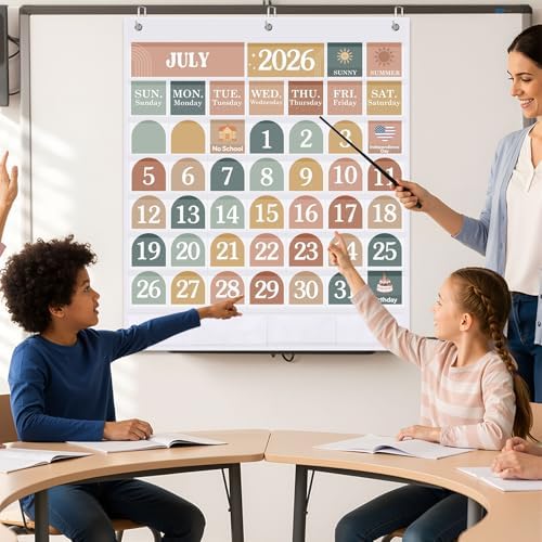 Sinload Classroom Calendar Pocket Chart White, Modern Boho 2