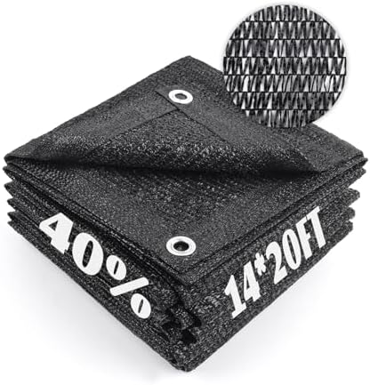 Cool Area Sun Shade Cloth with Grommets for Garden, 40% 14x20ft, Black