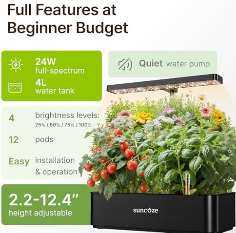 SUNCOZE Hydroponics Growing System, Compact 12 Pods Indoor Garden, Black