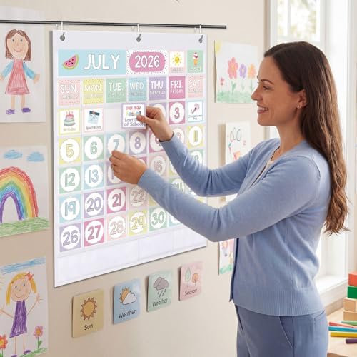 Sinload Classroom Calendar Pocket Chart White, Colourful