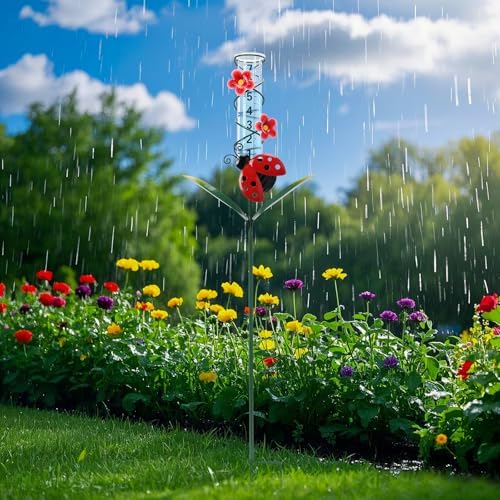 Rain Gauge Outdoor, Ladybug Rain Gauges for Yard Patio Lawn Decor