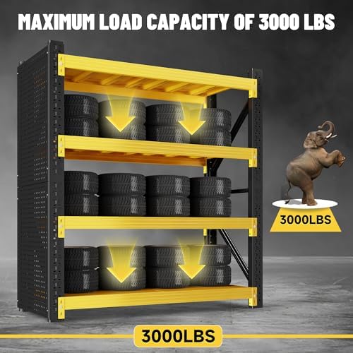Heavy‑Duty Garage Shelving Unit with Pegboard, 3000 LBS Total Load Capacity