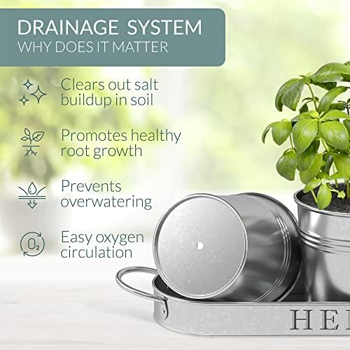 Barnyard Designs Indoor Herb Garden Planter Pots Set/3 (Galvanized)