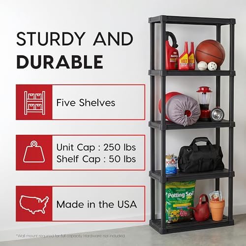 IRIS USA Plastic Storage Shelves |Made in USA| 64"H x 24"W x 12"D - Black