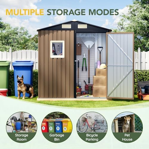 Breezz Outdoor Steel Storage Shed with Floor Frame, 6 x 4 ft, Brown