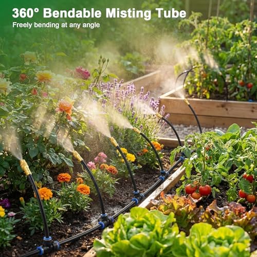 Drip Irrigation System, 2026-Upgrade 50Ft 1/4" Garden Watering System with 12 Pcs 360° Adjustable Copper Nozzles, DIY Kit for Garden, Lawn, Greenhouse, Raised Beds & Outdoor Plants