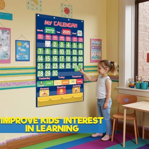 Classroom Calendar Pocket Chart for Elementary with 144 Bright Card
