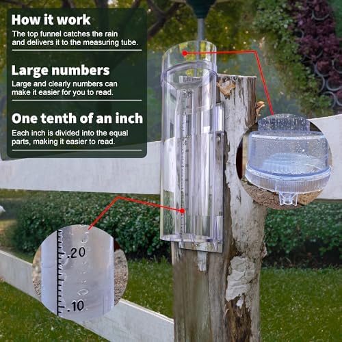 Outdoor Rain Gauge and Snow Professional Stratus Long Term, Made of UV and Heat Resistant Polycarbonate Material for All Weather Conditions with Precise Mounting Bracket