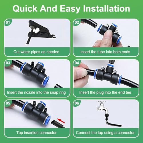 360° Adjustable Drip Irrigation System-50FT Garden Watering System with 16 Brass Nozzles,Irrigation System for Garden/Yard/Lawn,Greenhouse Accessories, 5/16" Tubing Garden Irrigation System