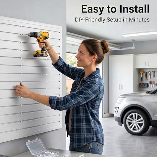 SMARTSTANDARD White Slatwall Panel Set, 4x8 FT PVC Panel with Accessory Kit