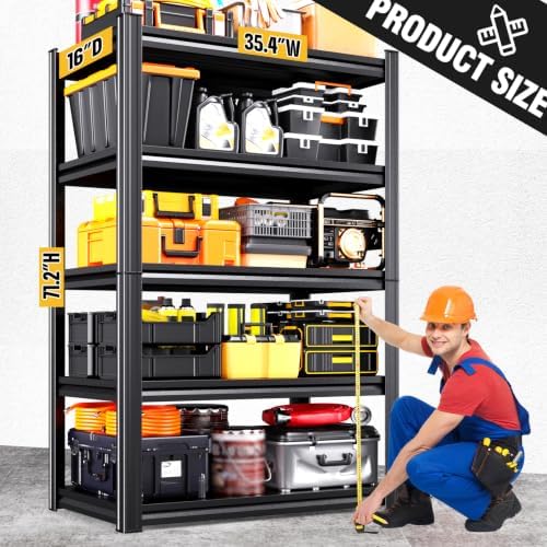 4-Pack Heavy Duty Garage Shelving for Garage, Warehouse & Workshop Organization, 71" H x 35" W x 16" D Adjustable 5-Tier All Metal Storage Shelf for Tools, Storage Bins & Bulk Items
