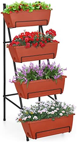 Raised Garden Bed with Legs 4 Tier Vertical Herb Garden Planter, Brick Red