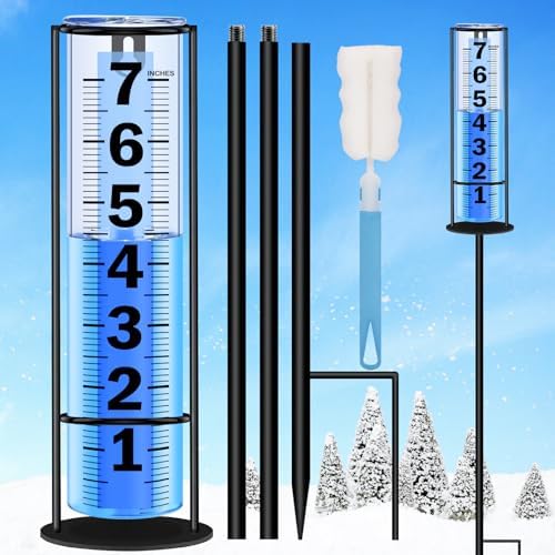 Rain Gauge Outdoor Upgraded, Accurate Freeze Proof Thickened Rain Gauges Outdoors Best Rated, Large Clear Numbers and Adjustable Height Rain Measuring Tool for Garden, Yard, Lawn, Patio, and Farm Use