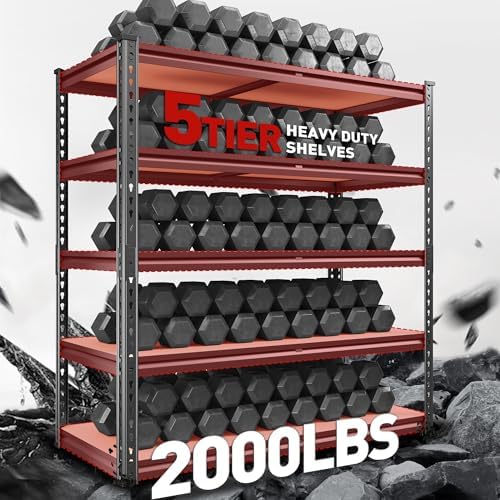 REIBII 2000LBS Garage Shelving Heavy Duty 72''H Storage Shelves 5 Tier Heavy Duty Shelving, Adjustable Metal Shelves for Garage Pantry Closet Kitchen Basement 35.5" W x72 H x 15.8" D, 4 Pack