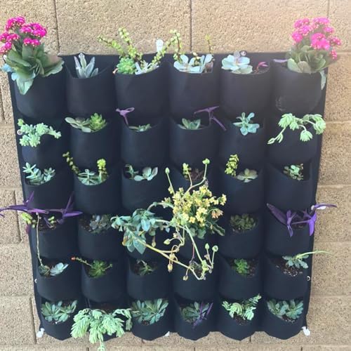 ZOENHOU 2 Pack Total 36 Roomy Pockets Horizontal Garden Planter, Waterproof Wall-Hanging Flower Pot Bags, Felt Wall Mount Balcony Planter Pouch for Herbs, Succulent, Flowers and Vegetables