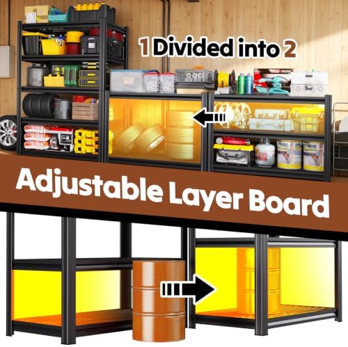 78 ''H Storage Shelves, 46‘’W Garage Shelving, Adjustable Garage Shelves, Heavy Duty Shelving,5 Tier Garage Storage Shelves,Easy-to-Install Metal Shelf Storage Rack Shelving Unit for Kitchen