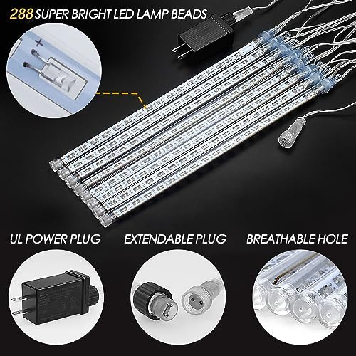 Christmas Lights Outdoor Icicle Lights Snowfall Meteor Shower Rain Light Christmas LED Decoration Falling Drop String Light 8 Tubes 288 LEDs (Warm White, 30cm), 1 Pack