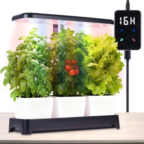 Indoor Herb Garden with Grow Light, Full Spectrum LED Planter for Kitchen Herbs & Houseplants, Height Adjustable Indoor Growing System for Home & Apartment Decor (Not Pots) (Black, 16.5*6.5*4 inch)