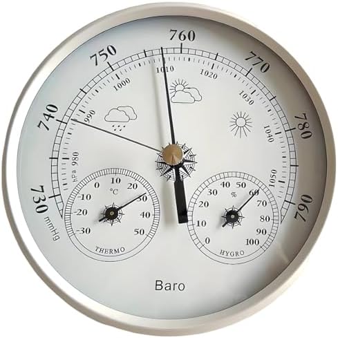 Three-Mode Barometer Weather Monitor, Five Inch Thermometer, Hygrometer For Exterior And Interior Use, Pressure Meter With Legible Dial