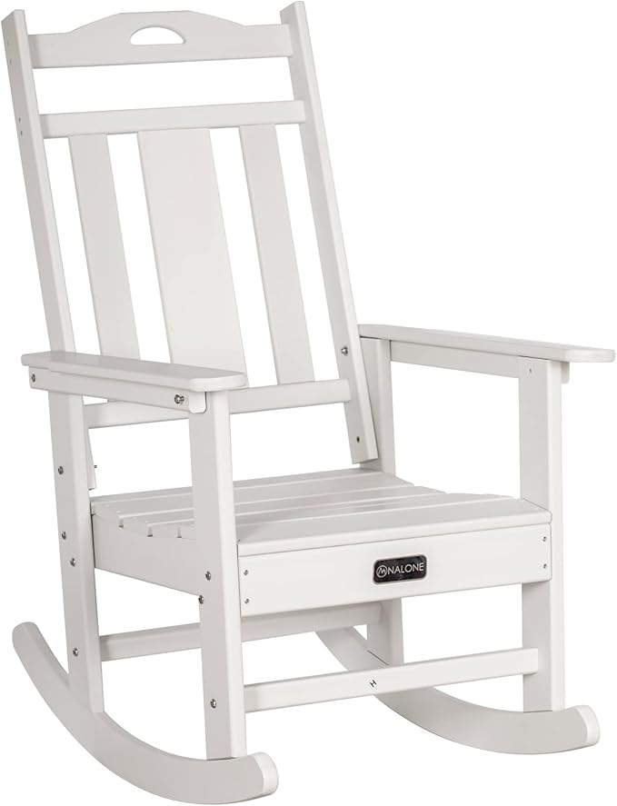 nalone Outdoor Rocking Chair, Oversized Porch Rocker Chair for Adult, All-Weather Resistant Patio Rocking Chair for Garden Lawn(White)