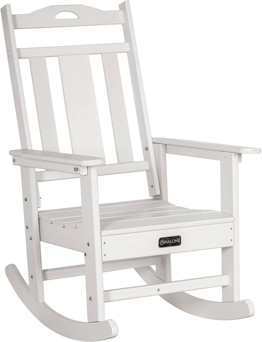 nalone Outdoor Rocking Chair, Oversized Porch Rocker Chair for Adult, All-Weather Resistant Patio Rocking Chair for Garden Lawn(White)