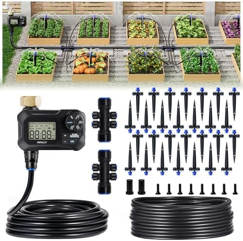 HIRALIY 100FT Automatic Drip Irrigation Kit with Timer
