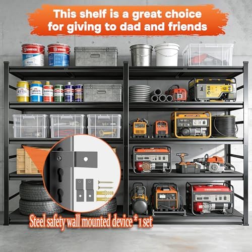 2set Storage Shelves Heavy Duty 5Tier Adjustable Metal Garage Shelving Unit Rack Metal Storage Shelf Heavy Duty Shelf for Heavy Tools and Equipment, Ideal for Garage, Basement, Black