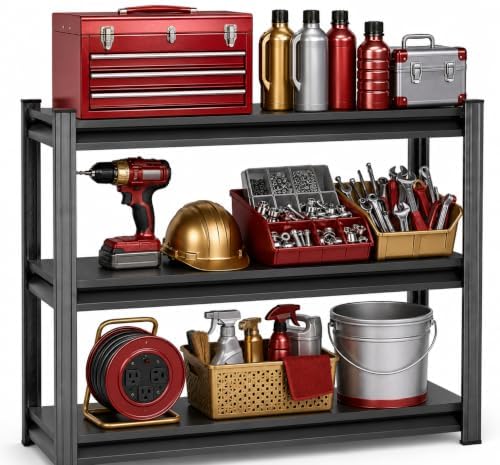Metal Garage Shelving Unit, Heavy Duty Adjustable Storage Shelves, Steel Shelving, 1500 LBS Capacity Shelves for Heavy Tools and Equipment, 3 Tier, 36" Wx 14" Dx 32" H