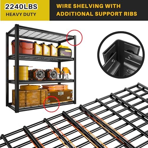 REIBII 40" W Storage Shelves with Wire Mesh Panels for Garage Organization